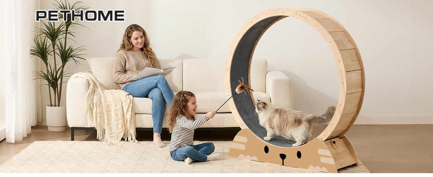 48" Cat Wheels for Indoor Cats, Quiet & Stable Cat Exercise Running Wheel, Cats Treadmill with Anti-Slip Mat