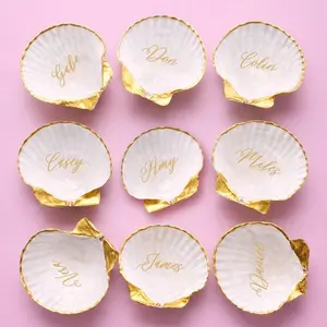 Personalized Metallic Rim Scallop Shell Place Card - Lido Elegant Place Setting for Wedding