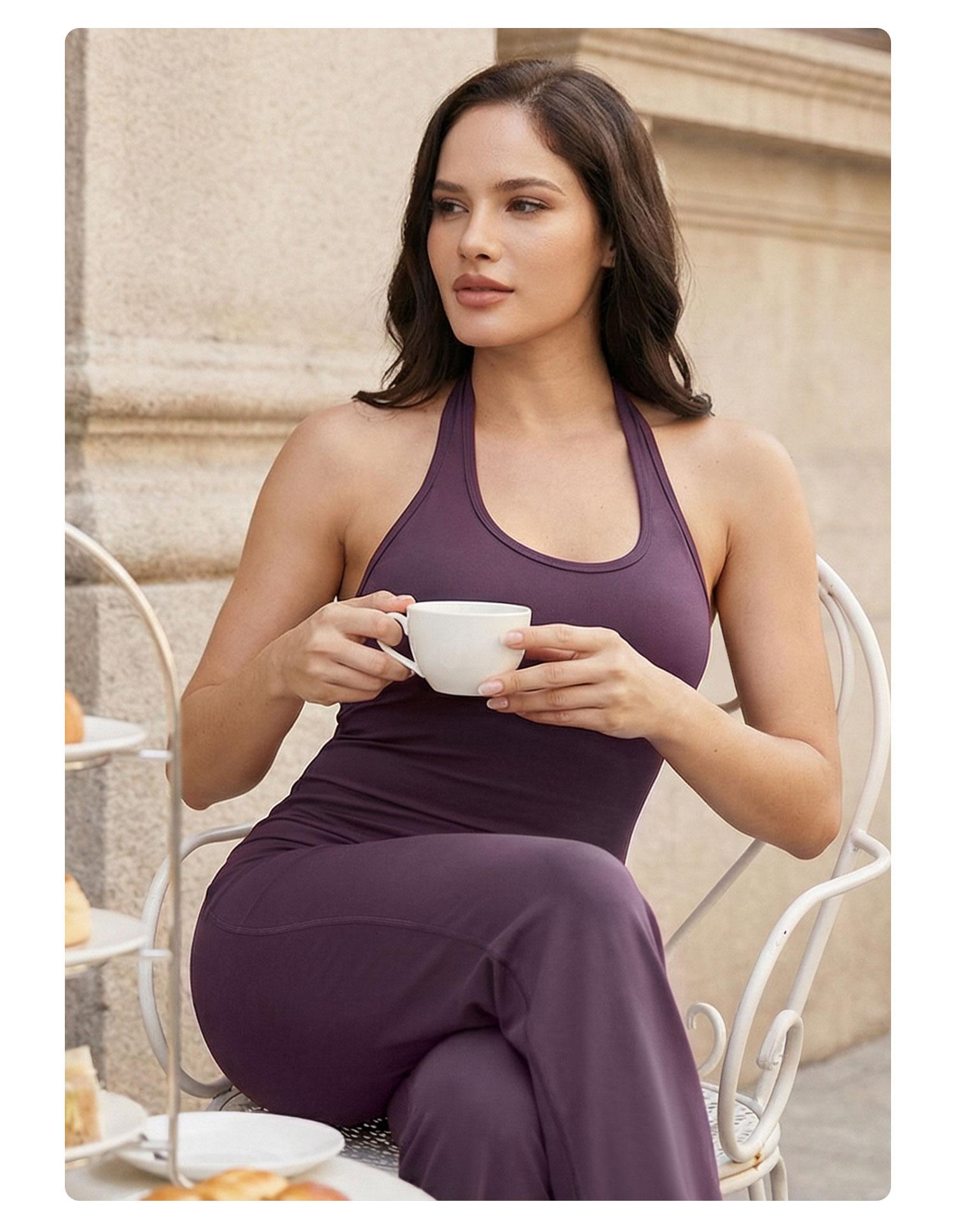 YEOREO Women's Wide Leg Sleeveless Yoga Jumpsuit Romper with Adjustable Fit & Hidden Scrunch for Glute Support Greenish