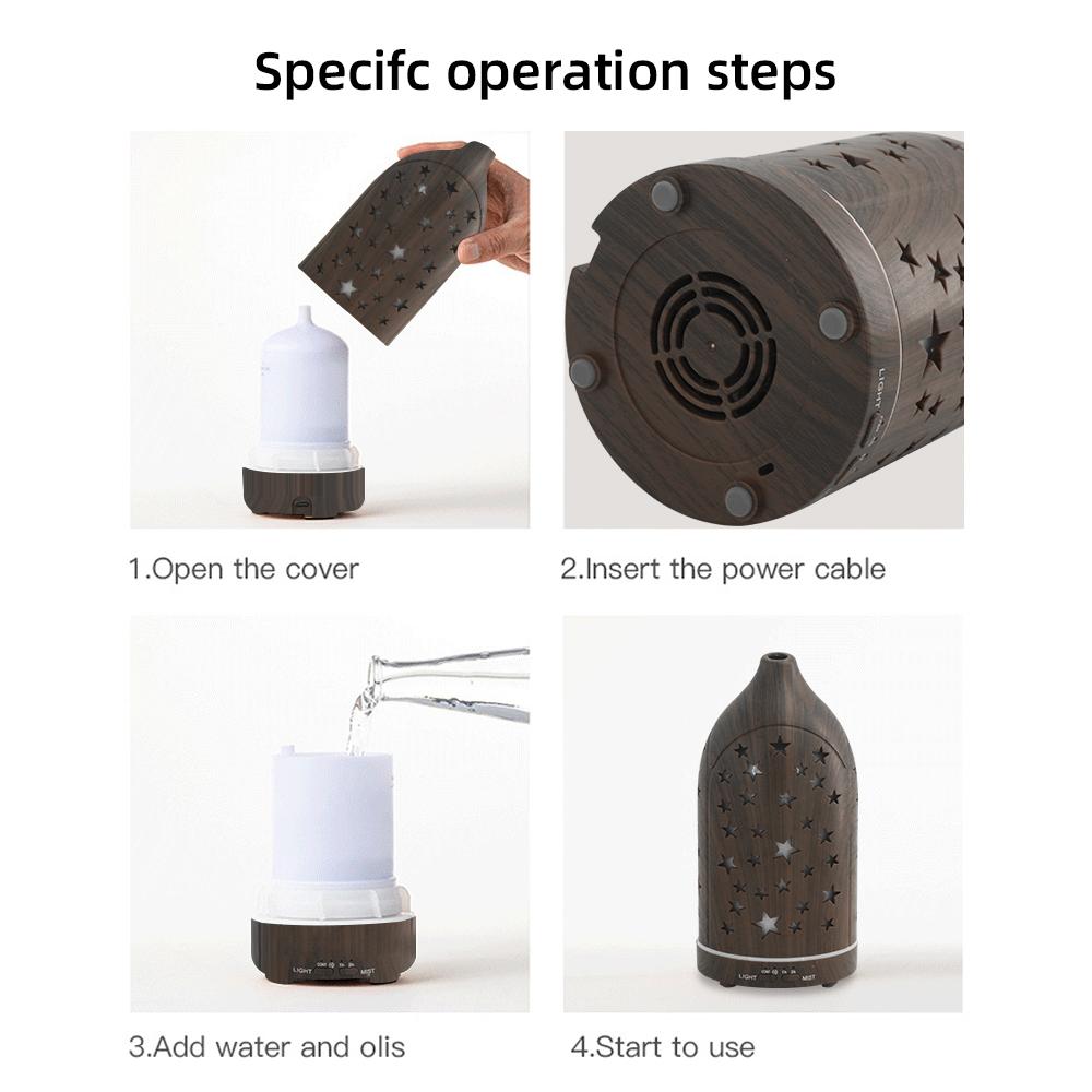 Star Hollow Essential Oil Diffuser Hollow Ultrasonic Aromatherapy Diffuser 7 Color LED Lights, Quiet & Auto Shut Off