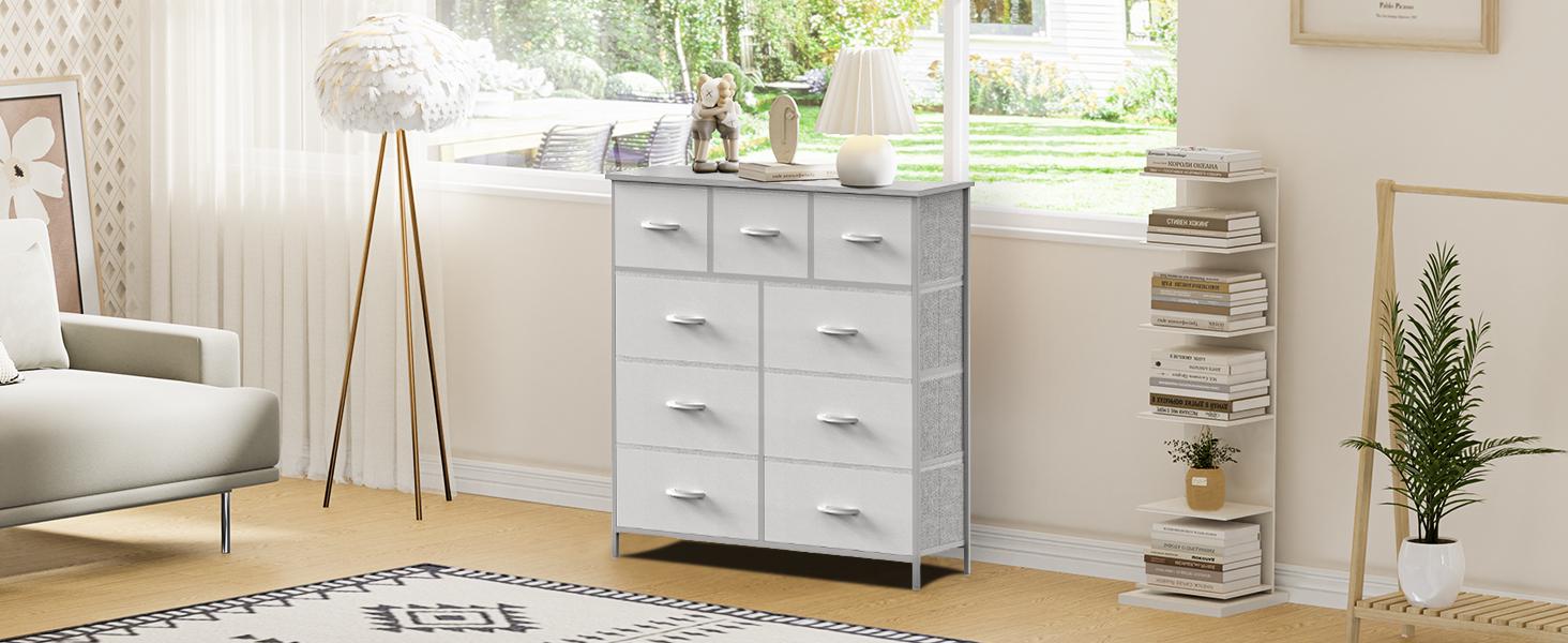 【Deal】Cupboards Cabinets Dresser - with 9 Drawers, Bedroom  Organizer, Steel Frame and Wood Top for Bedroom, Closet, Entryway