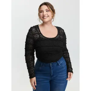 BLOOMCHIC Plus Size Sheer Textured Scoop Neck Bodysuit [M-6X]2026 Summer Vibes Swimweek