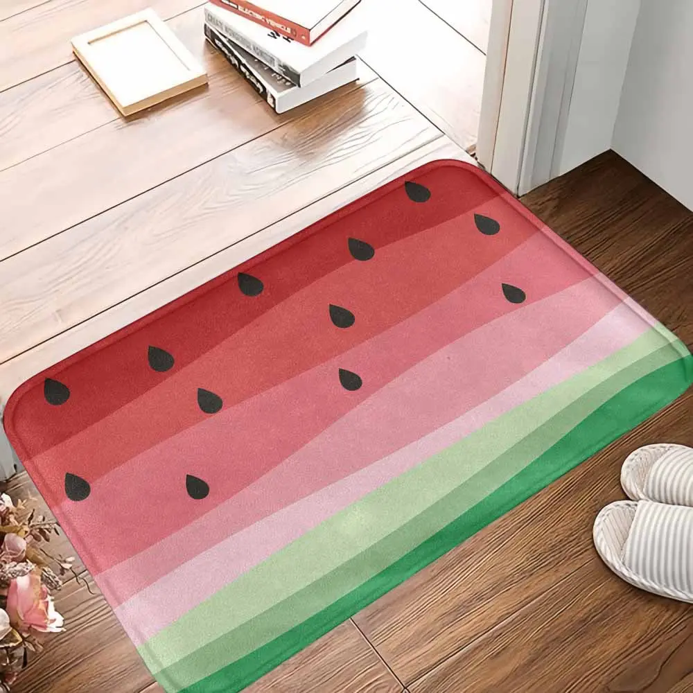 Watermelon Pattern Indoor Floor Mat - Polyester Blend, Anti-Slip Base, Soft Fabric Summer Fruit Print Kitchen Area Rug, Vibrant Colors, Ideal for Kitchen, Housewarming Gift