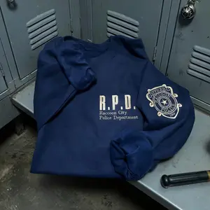 Resident Evil Inspired Double Sided Embroidered Sweatshirt — RE2 Leon Kennedy — Cozy Gamer Gift