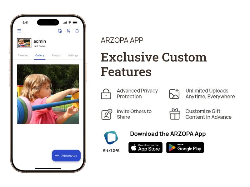 ARZOPA 14.0" Gold Digital Photo Frame Free Unlimited Cloud Storage Touch Screen Auto-Rotate 120s Video Slideshow for Family Friends Couples Nostalgic Memories Display Decor