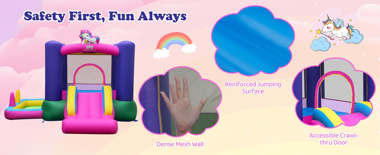 Costzon Inflatable Bounce House with Air Blower & Ball Pit, Bouncy House for Kids Indoor Outdoor w/Basketball Hoop, 480w Blower, Mini Bounce House with Slide for Boys Girls Backyard Birthday Party Gifts for 3-12,No Ocean Ball & Basketball Included,