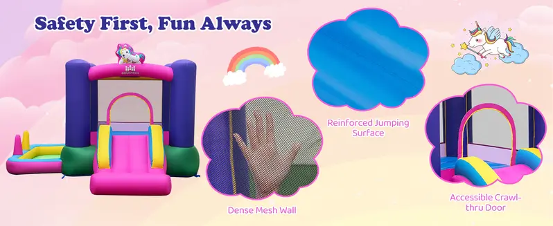 Costway Inflatable Bounce House with Ball Pit, Bouncy House for Kids Indoor Outdoor w/Basketball Hoop, 480w Blower, Mini Bounce House with Slide for Boys Girls Backyard Birthday Party Gifts