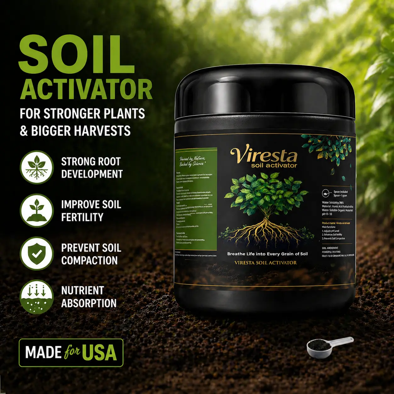 Organic Soil Activator (13.8oz/390g) - Fast-Acting Boost Formula, Quick Soil Revive, Root Growth, Vibrant Leaf Color, Premium Plant Nutrition for Outdoor Garden Accessories, Garden Beds, Potting Mix