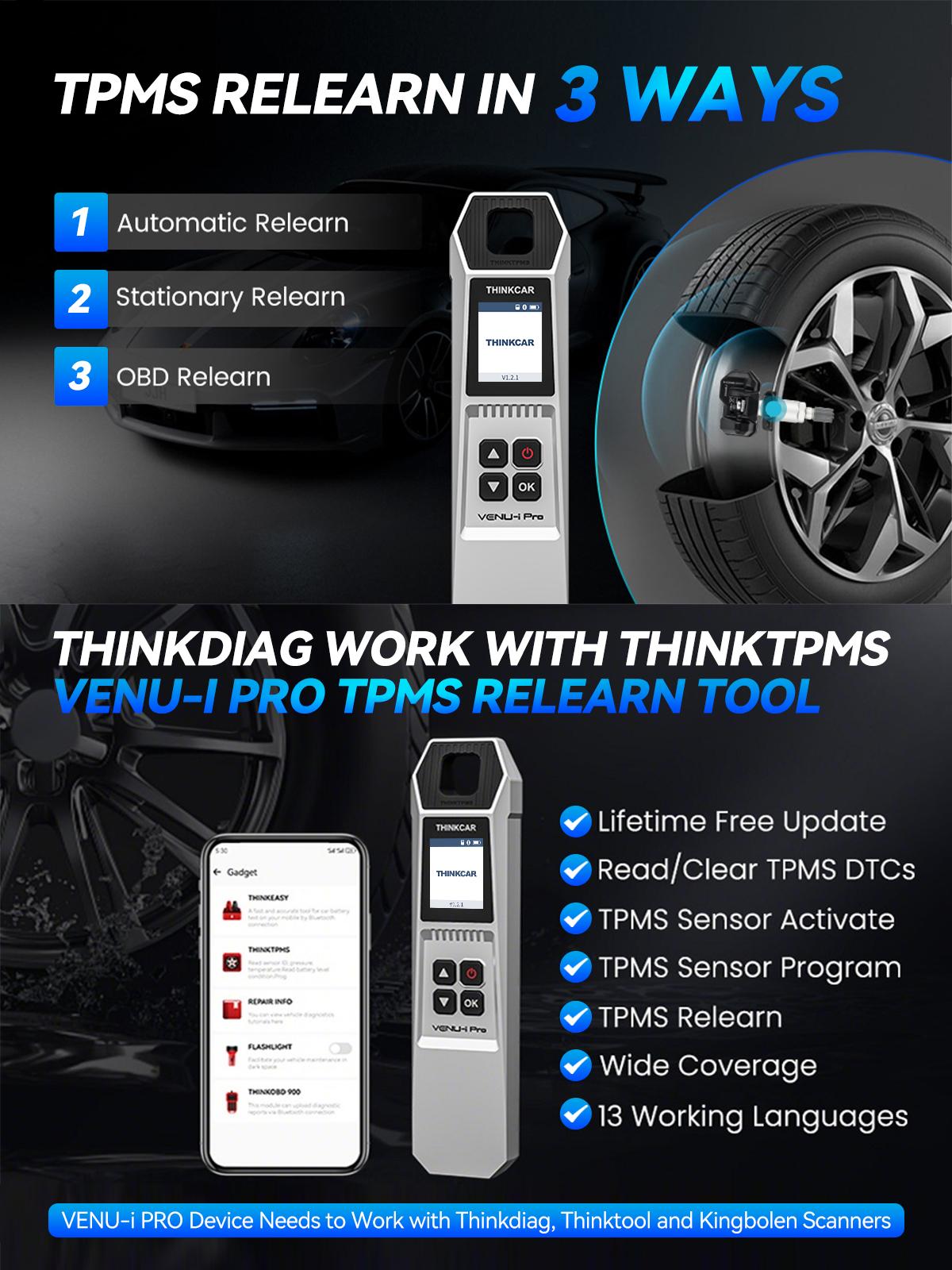 THINKCAR VENU-i Pro TPMS Programming Tool Tire Pressure Detector Diagnose/Activate/Relearn/Program Sensors, Work with THINKCAR Tablet Scanners OBD2 Scanner