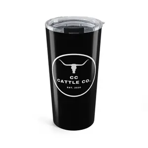 Longhorn Cattle Co logo Tumbler, 20oz Stainless Steel Travel Cup | Ranch Logo Drinkware