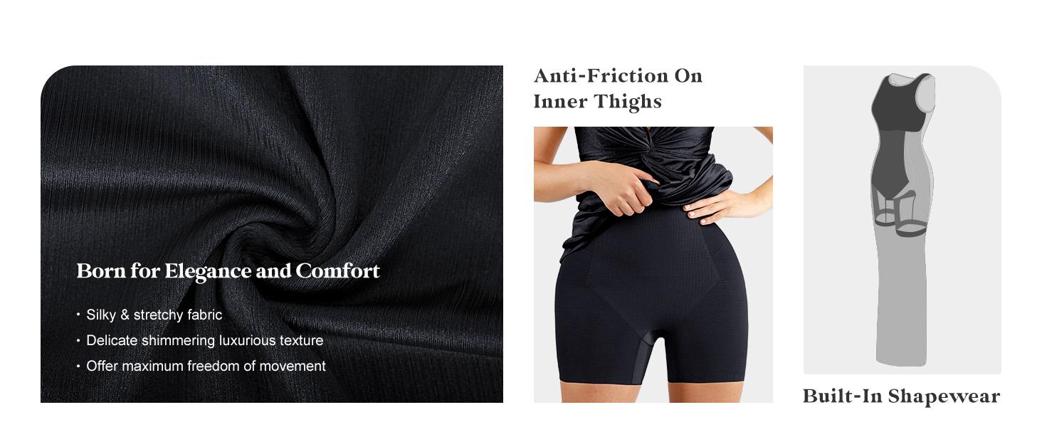 Popilush The Shapewear Dress Deep V-Neck Twisted Shine Maxi Formal Sleeveless Dress with High Elastic Body-Shaping Nylon Fabric