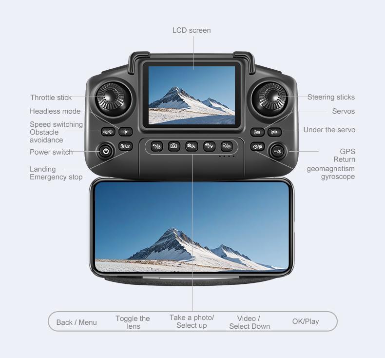 CJC K812 MAX Drone with GPS Intelligent Return-to-Home Function Brushless Motors Dual Cameras Obstacle Avoidance Dual Batteries Remote Control with Screen Wi-Fi/5G Transmission for Adults and Beginners stable hover