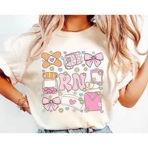 RN Nurse Coquette Shirt, RN Registered Nurse Pink Bows Sweatshirt, Retro RN Nurse T-Shirt, Rn Nursing Student Shirt Gift for Nurse,Unisex Crewneck T-shirt for Men And Women