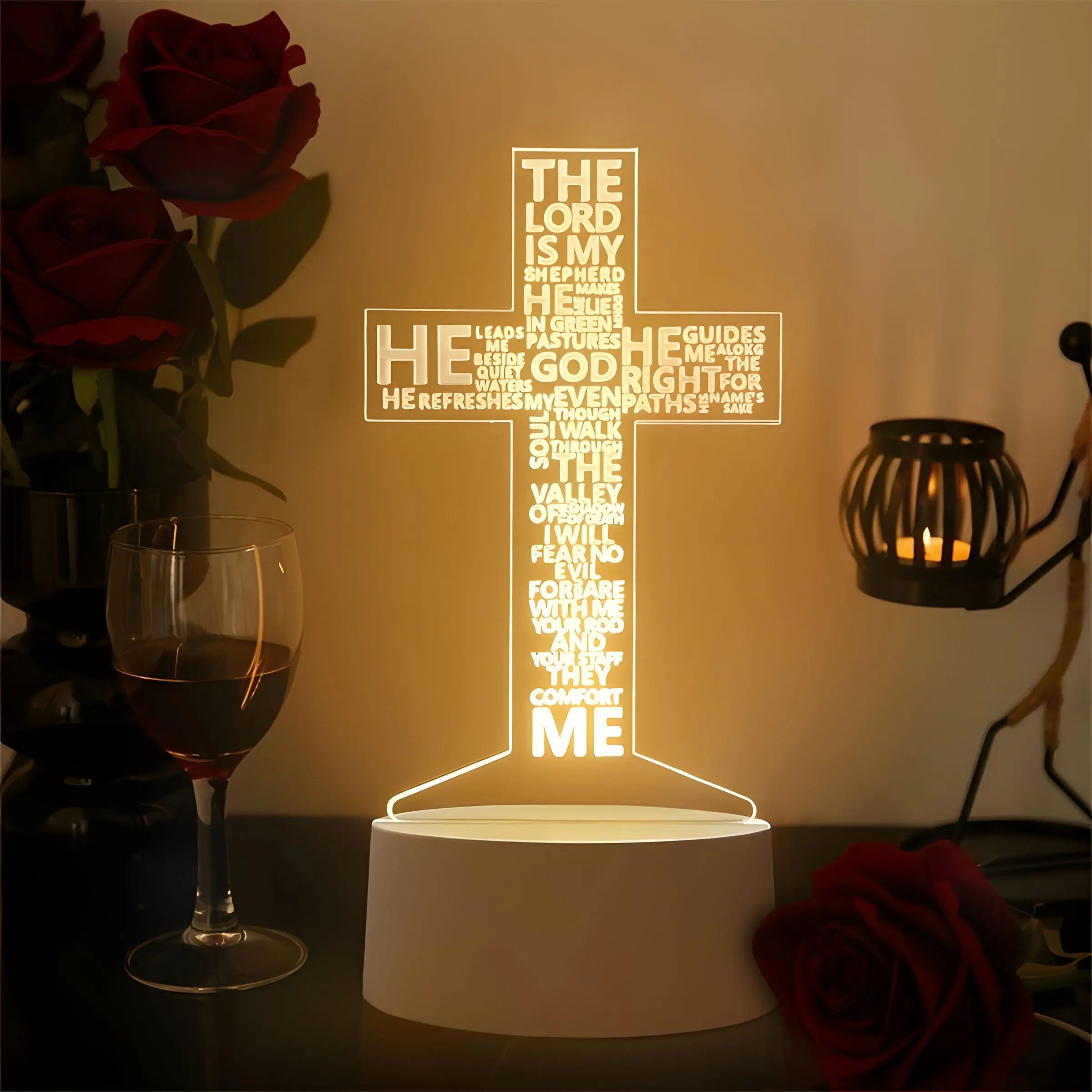 3D Prayer Cross LED Night Light, USB Powered Acrylic Night Light, Decorative Desk Lamp for Home Bedroom & Living Room, Ambient Night Lamp, Indoor Decorative Light, Led Nightlight, Led Decoration