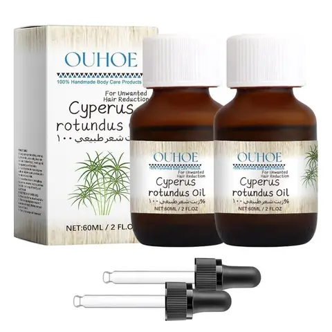 (2pcs) 82ml Cyperus Rotundus Depilatory Oil with Dropper - Natural Hair Remover for Adults, Paraben-Free Hair Removal Smoothening Body Care for All Skin Types, Growth-Reducing Single Item