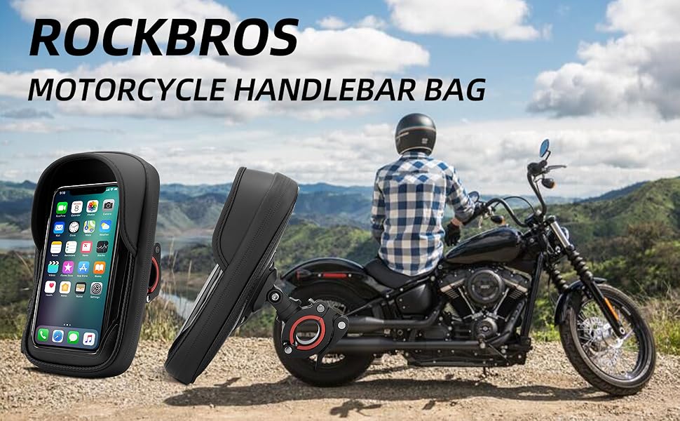 ROCKBROS Waterproof Motorcycle Phone Mount with Secure Mounting for All Smartphones - Universal Fit Handlebar Bag for Motorcycle Riders