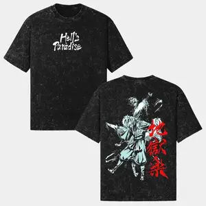 Hell’s Paradise Anime Washed T-Shirt, Jigokuraku Graphic Tee, Vintage Acid Wash