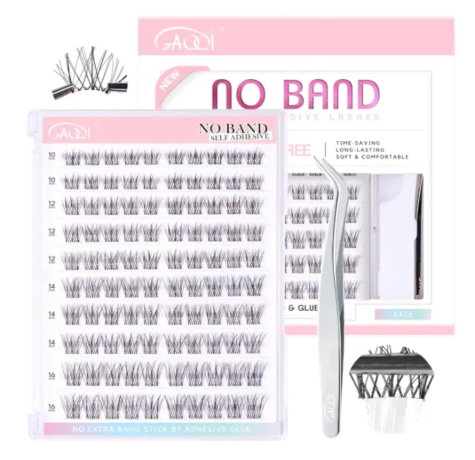 Self Adhesive Eyelash Clusters, Natural Look No Glue Lashes 10-16mm, No Band Self Adhesive Lash Clusters 100pcs, Press On Lashes Invisible Band, With Lash Tweezer (LACE)
