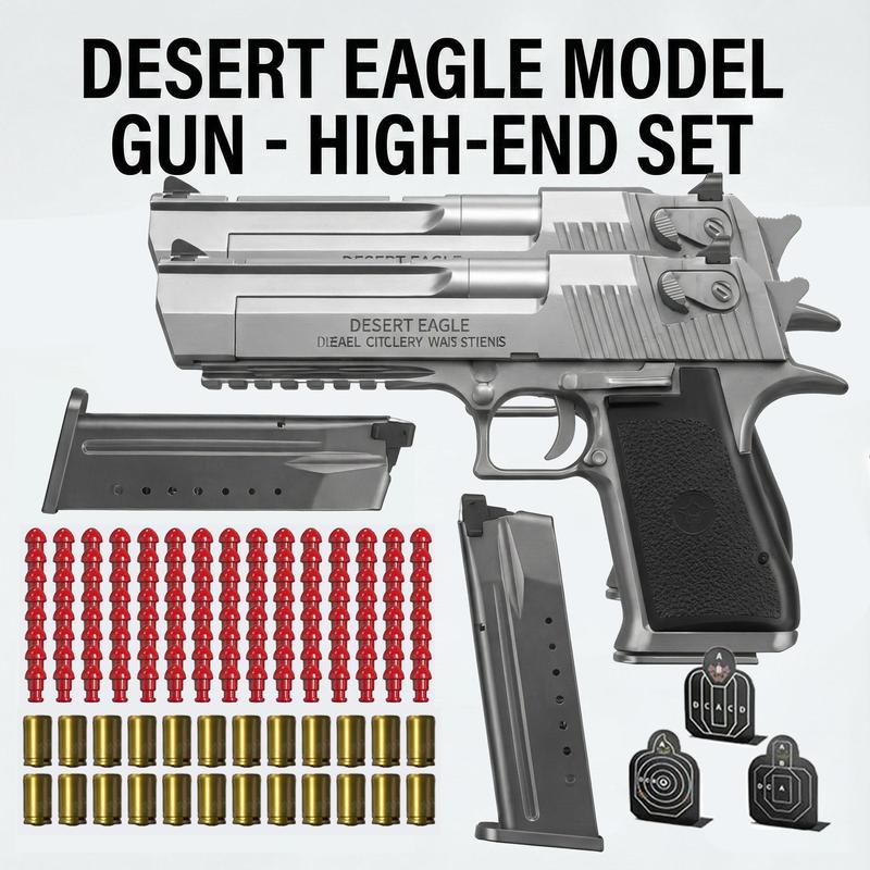 Shell Ejecting Desert Eagle Model Gun Set - Realistic Soft Bullet Toy with 120 Ammo, 2 Mags & Targets Complete Kit