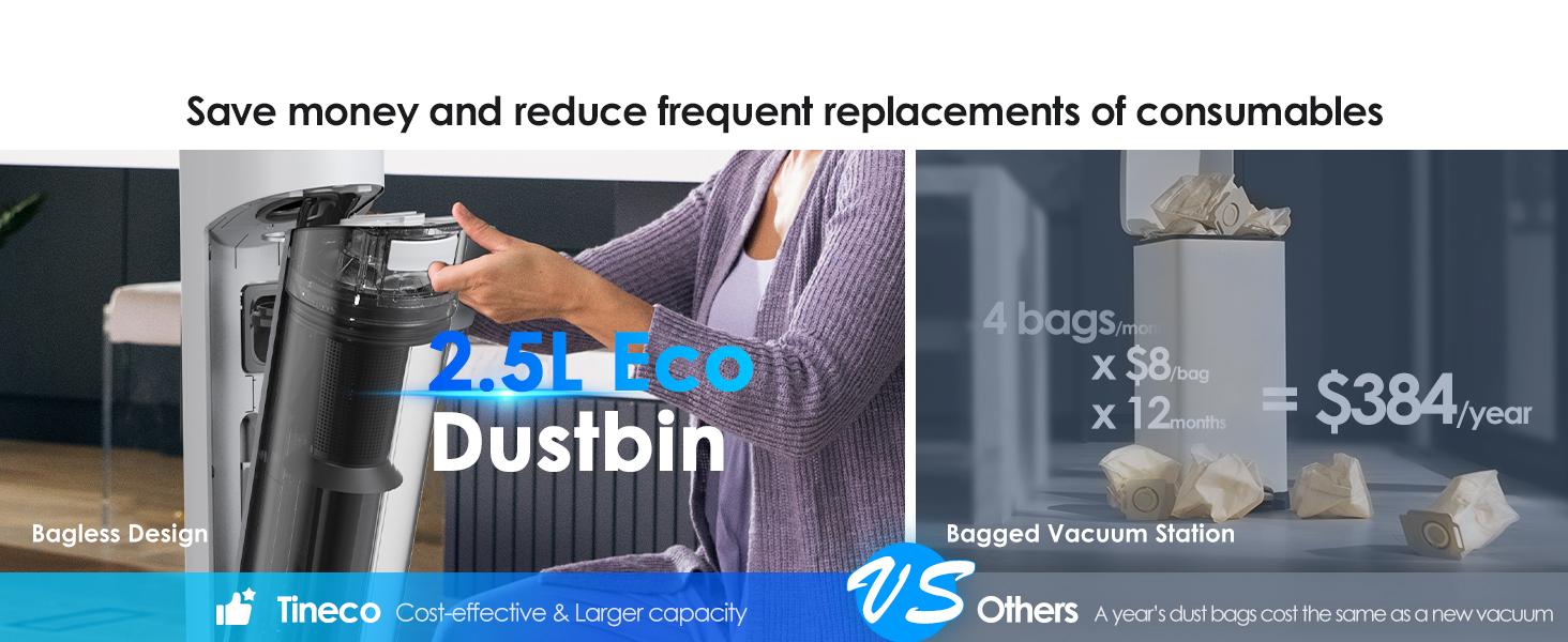 Tineco PURE ONE Station 5 Cordless Smart Vacuum with 2.5L Auto Dust Base Full-Path Self-Cleaning 175W Suction ZeroTangle Tech iLoop Smart Sensor for Hard Floor & Carpet