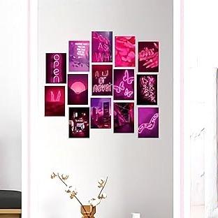 50-Piece Wall Collage Kit:Aesthetic Pink Neon Posters for Room, VSCO Style Photo Wall Art & Artistic Prints. VSCO Girl Bedroom Decor Gift Set Landscape