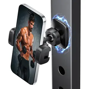 Magnetic Phone Holder for Gym - 360° Adjustable, Strong Portable Magnet Phone Mount for Workout Recording, Installable Tripod and Fill Light, Phone Holder Gym Accessories for Men Women Compatible with All Smartphones 4-7"
