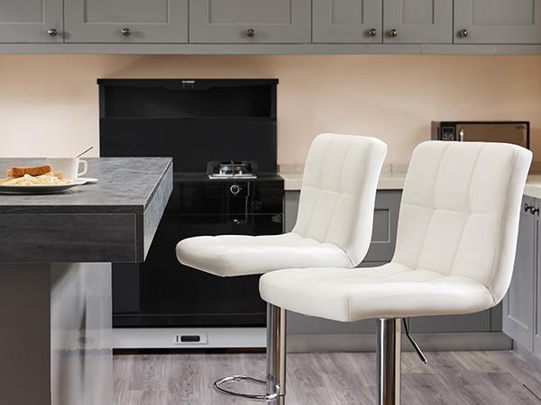Adjustable Swivel Barstools Set of 2 in PU Leather with Hydraulic Lift, Kitchen Counter Height Stools Featuring Thickened Seat Cushions and Back