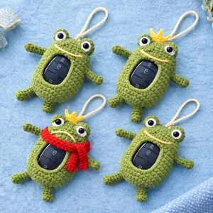 Crochet Frog Car Key Cover, Cute Green Toad Key Fob Case, Cottagecore Amigurumi Smart Key Protector, Kawaii Car Accessories, Aesthetic Gift