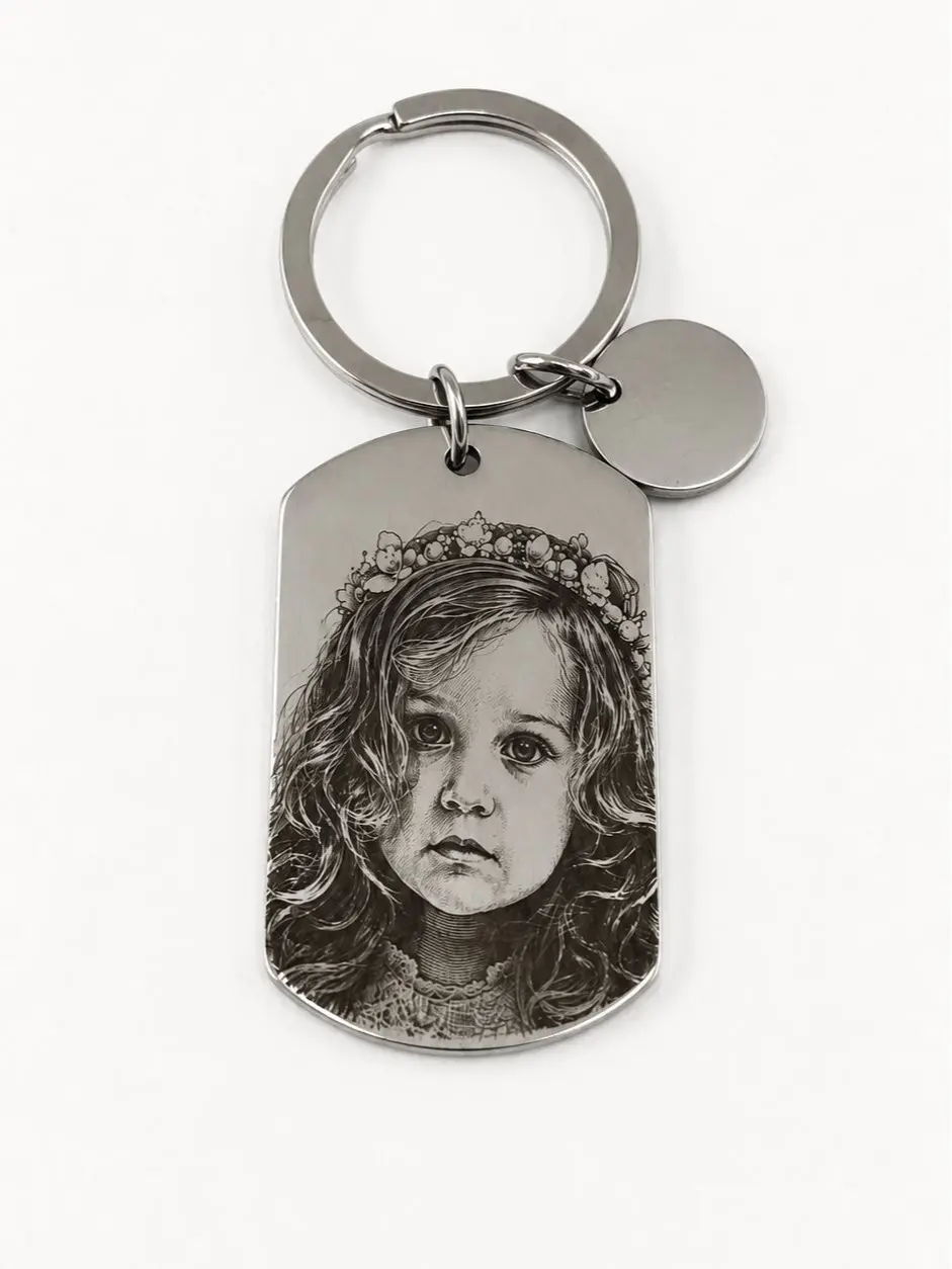 Stainless Steel Engraved Rectangle Real Photo Keychain - Personalized Birthday Gift Ideas for Parents, Long-Distance Family Keepsake, Memorial Custom Gift, Modern, Happy Birthday