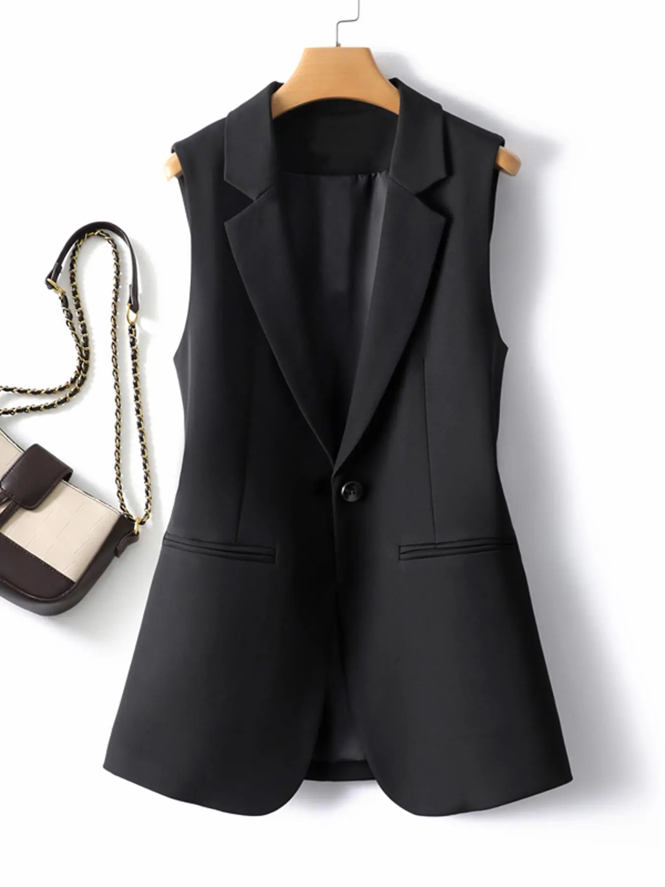 Women's Plain Gilet Waistcoat, Spring & Fall Casual Fitted Top, Medium Length Button Front, Washed Design, Office Fashion Outerwear