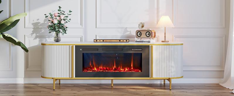 【2 Packages Shipping】oneinmil Luxury 70" Fluted Fireplace TV Stand Modern Chic Entertainment Center for TVs Up to 80" White Media Cabinet with Storage 70 Inch TV Console for Living Room