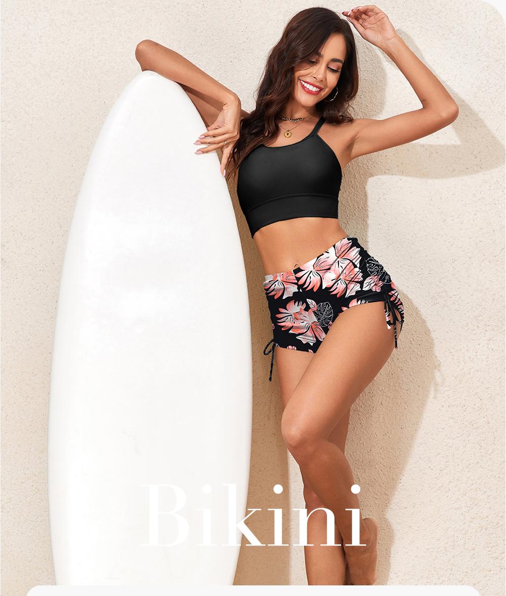 Aleumdr Women's Floral Print Drawstring Boyshorts Swimsuits Criss Cross Top Bikini Sets High Waisted Two Pieces Bathing Suits Beach Swimming Clothing Pink White Aleumdr Women's Floral Print Drawstring Boyshorts Swimsuits Criss Cross Top Bikini Sets High Waisted Two Pieces Bathing Suits Beach Swimming Clothing Pink White