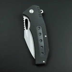 Sleek Skeletonized  Folding Knife - Ultralight D2 Steel & Alloy Handle - Matte Grey Stonewashed Portable Tool for Camping & Hiking