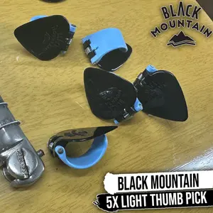 BLACK MOUNTAIN Light Gauge Thumb Picks (5 Pack) for Acoustic Guitar, Electric Guitar, Ukulele, Banjo, and More - Spring Loaded Right Handed for Medium to XL Thumbs - Premium Finger Picks