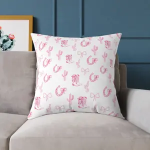 Pink Western Cactus Pattern Throw Pillow