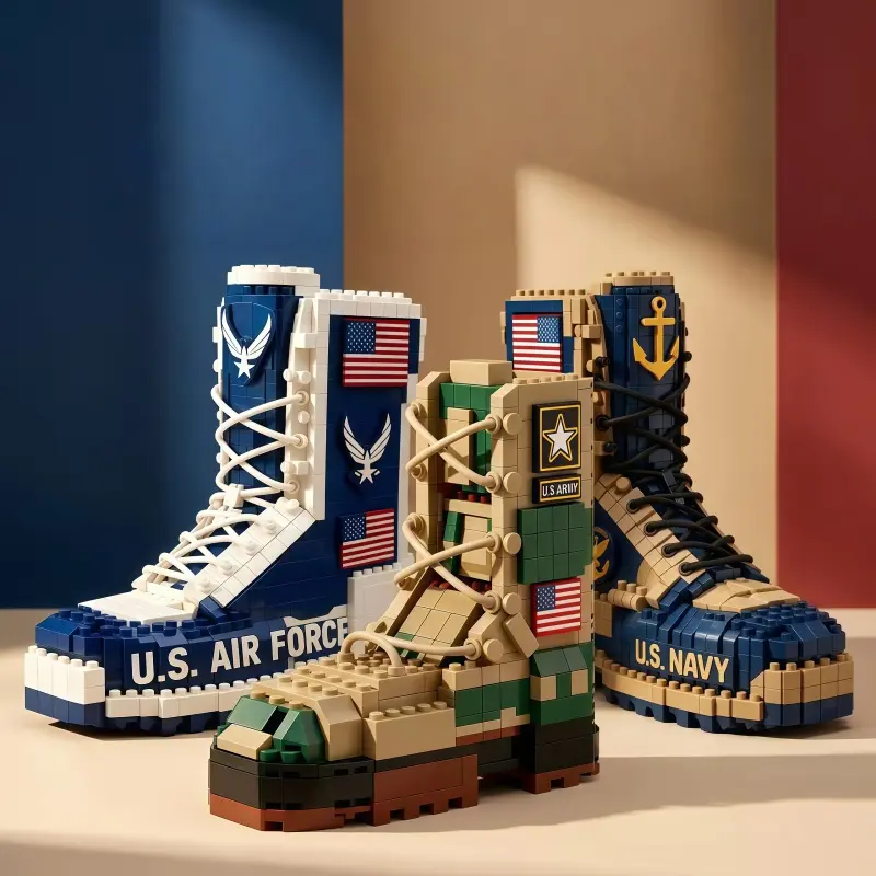 Mini Military Boot Building Block Set - Army/Navy/Marine Corps Themed Toy, DIY Mosaic Hobby Supply, Boys’ Gift for Leisure & Entertainment, Encourages Creativity & Children Development, Building Blocks
