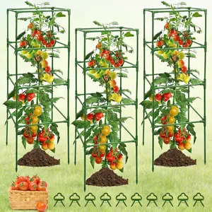 3 Pack Tomato Cages for Garden - Heavy Duty Square Tomato Plant Support Stakes, Height-Adjustable Tomato Trellis, Tomato Plant Cage for Raised Beds/Pots (Holds 50 Lbs)
