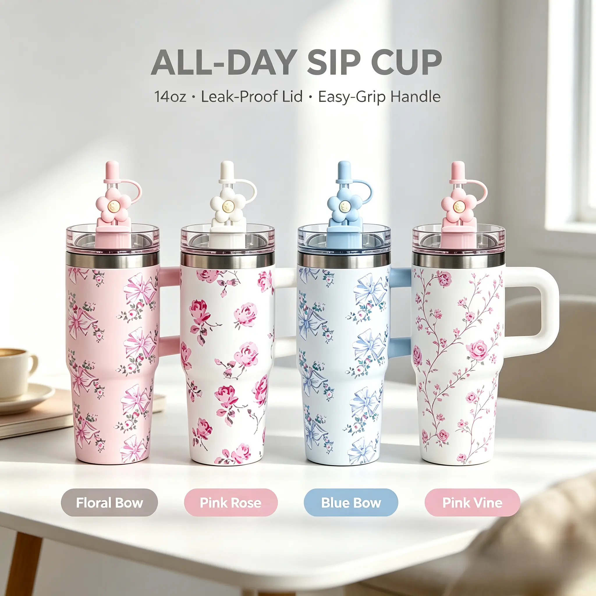 1pc 14oz Stainless Steel Double-Walled Vacuum Flask Tumbler - Portable, Leak-Proof Water Bottle with Printed & Gold-Plated Handle, Multicolor Drinkware (Animals/Plants Prints) for Back-to-School Gifts (12-24H Insulation), Water Bottles, Thermal, 12-24 Hou