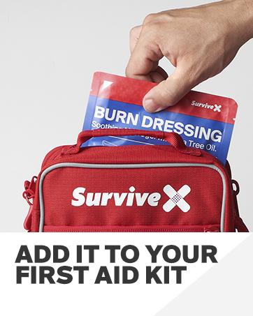 SURVIVEX Burn Dressing Kit with Tea Tree Oil - Hydrogel Burn Pads, Cooling Gels, Non-Adhesive Dressings & Gauze - Complete First Aid for Instant Cooling, Soothing & Relief