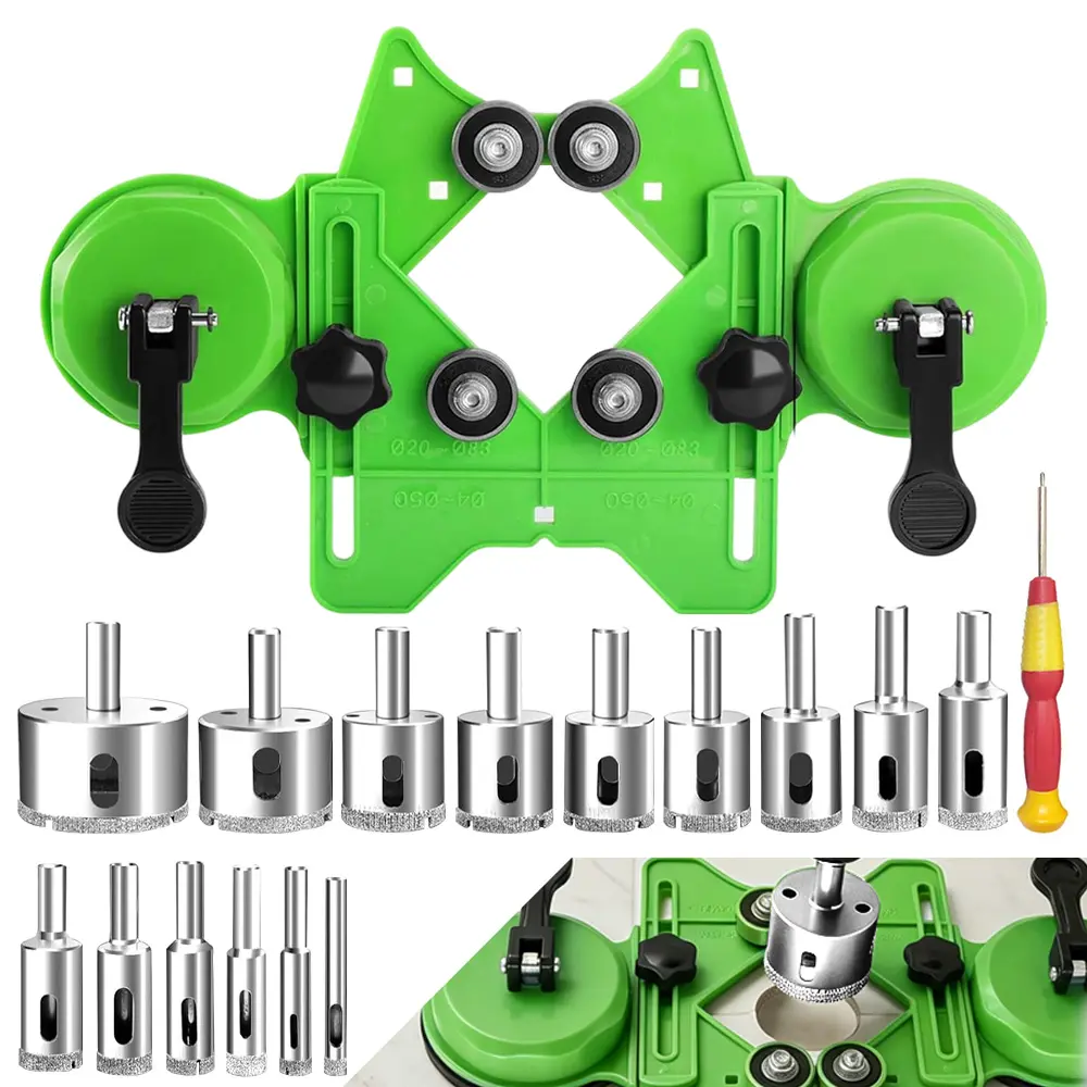 18-Piece Manual Diamond Hole Saw Tile Cutting Kit, 6-50mm Dry or Wet Drill Bits Set with Double Cups Guide & Stable Suction Grip for Ceramic, Glass, Porcelain (Automotive Car Repair Assembly & Disassembly Tool), Dry Or Wet Use
