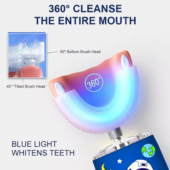 Children's U-shaped electric toothbrush | Children's automatic charging toothbrush | 360 ° U-shaped silicone brush head | Suitable for gentle cleaning of children aged 2-7 | Astronaut design