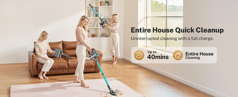 [FebFaves] Devoac Cordless Vacuum Cleaner, 8-in-1 Rechargeable Stick Vacuum, 40mins Runtime, Powerful Suction, Lightweight, Versatile for Hardwood Floors, Car, Carpets, Pet Hair - Home Cleaning Tool