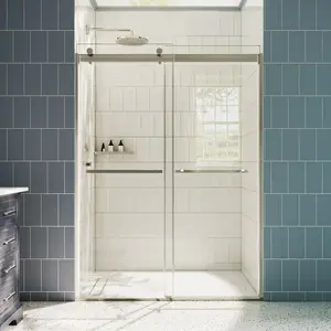 ExRoll Framed Shower Sliding Door 50-54 in. W x 74 in. H Bypass Enclosure, Brushed Nickel, Explosion-proof, Easy-to-clean Coating