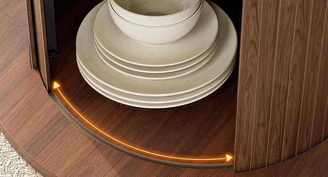 【SPOTLIGHT DAY】ONBRILL 31.5 Inch Round Dining Table for 2, Fluted Kitchen Table with 2-Tier Storage Shelf, Small Dinner Tables with Sliding Door and Wood Strip Base for Kitchen, Living Room