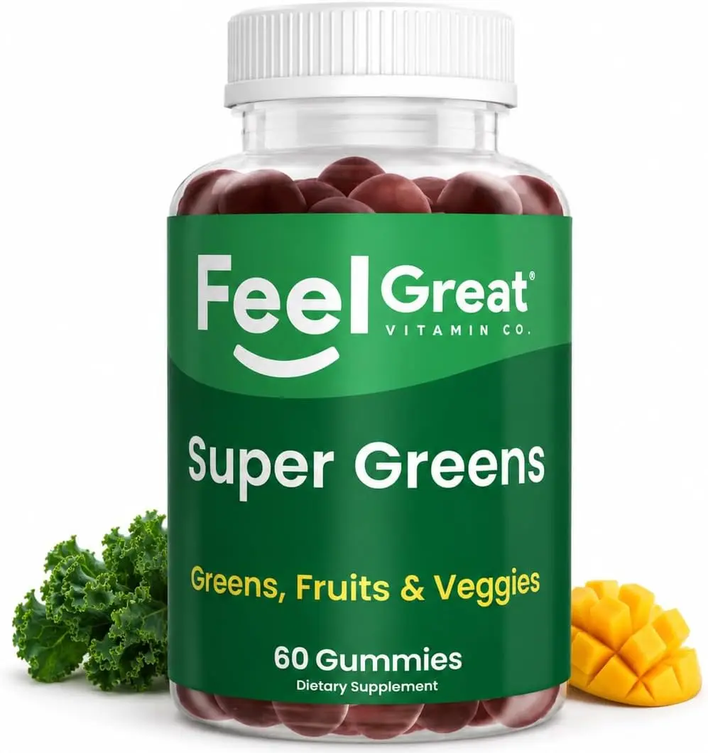 Super Greens Fruit & Veggie Gummies - Green Superfoods Supplement with Spinach, Broccoli, Kale, Beet Root, Elderberry for Immunity Support - Fruit and Vegetable Vitamin - Watermelon Flavor, 60 Gummies Vitamin