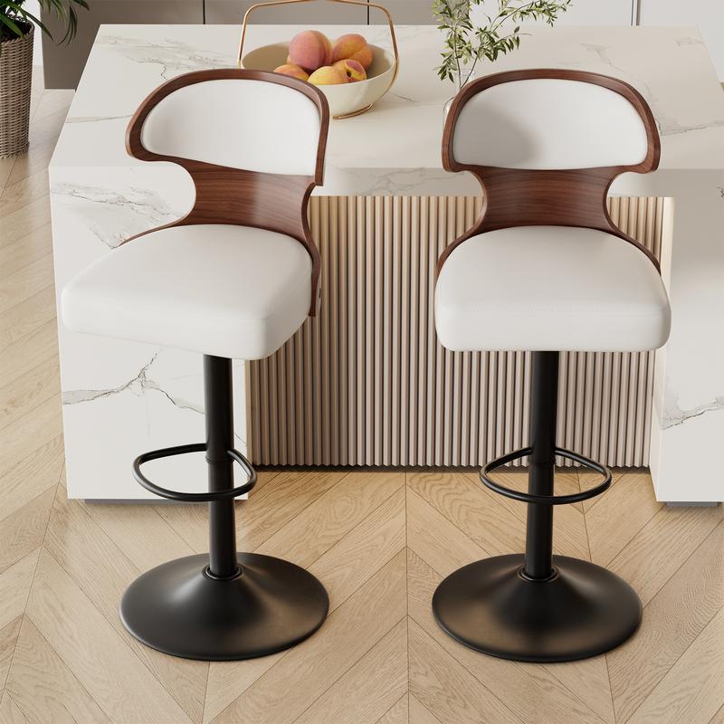 Bar Stools Set of 2 Seat Adjustable Height 24.5-33.5IN - Bentwood Swivel Barstools with Back & Footrest - PU Leather Upholstered Bar Chair for Bar, Kitchen, Dining Room
