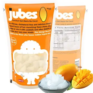 Jubes Mango Nata De Coco Jelly Cubes 12.7 oz - Mango Coconut Jelly Cubes for Sago - Coconut Gel in Syrup Toppings for Fruit Tea, Boba, Bubble Tea, Drinks, Desserts Yogurt, Ice Cream, Beverage