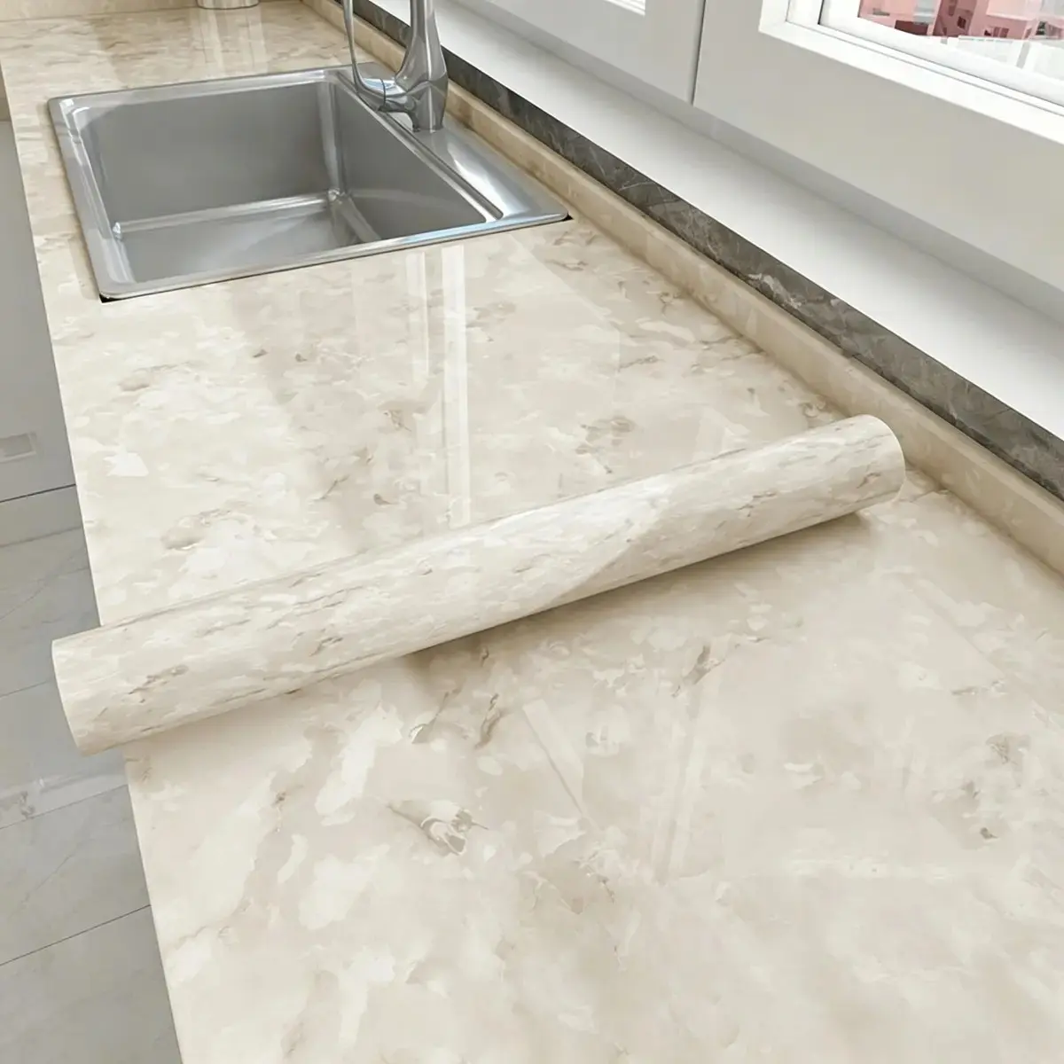 White Marble Peel-and-Stick Contact Paper - Waterproof, Self-Adhesive Wallpaper for Cabinets, Countertops