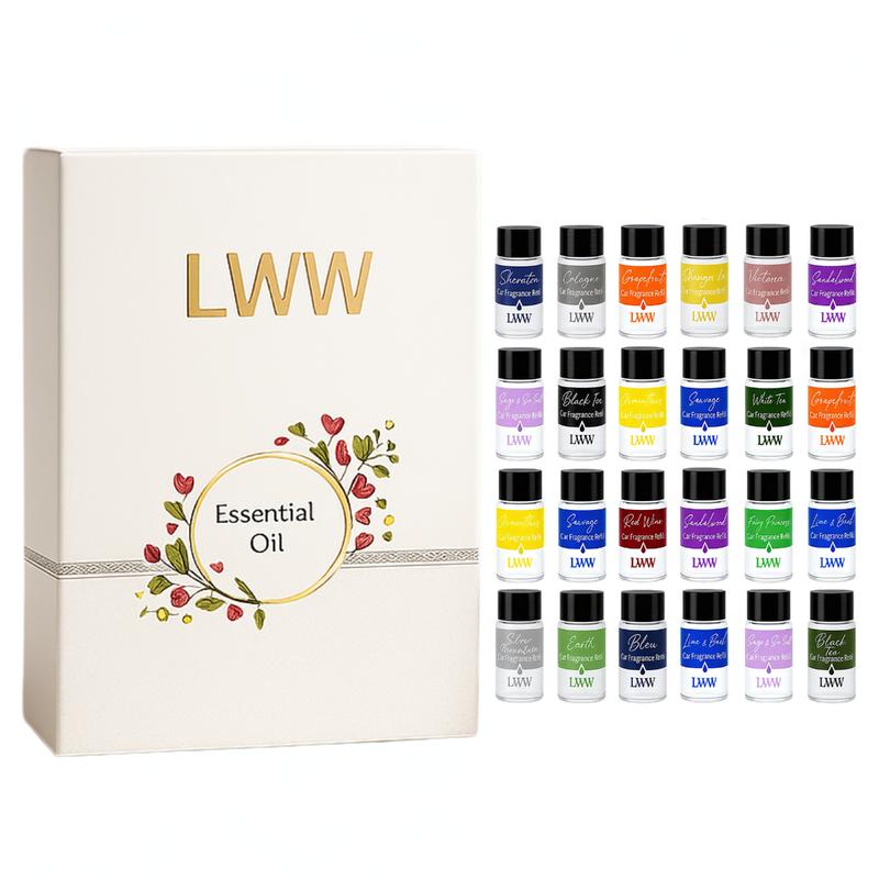 LWW Essential Oil Set 24-Pack 10 mL Each Assorted Scents for Diffuser & Car Freshener Refill Home Office Aroma Fragrance