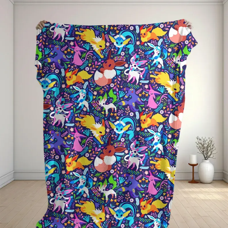 Umbreon Fleece Blanket Cozy Throw Blanket Funny Family Baby Blanket Christmas Home Decor Eevee Evolutions Blanket Gifts Gift Idea Home Party Holiday Decor Christmas and Halloween and Birthday
